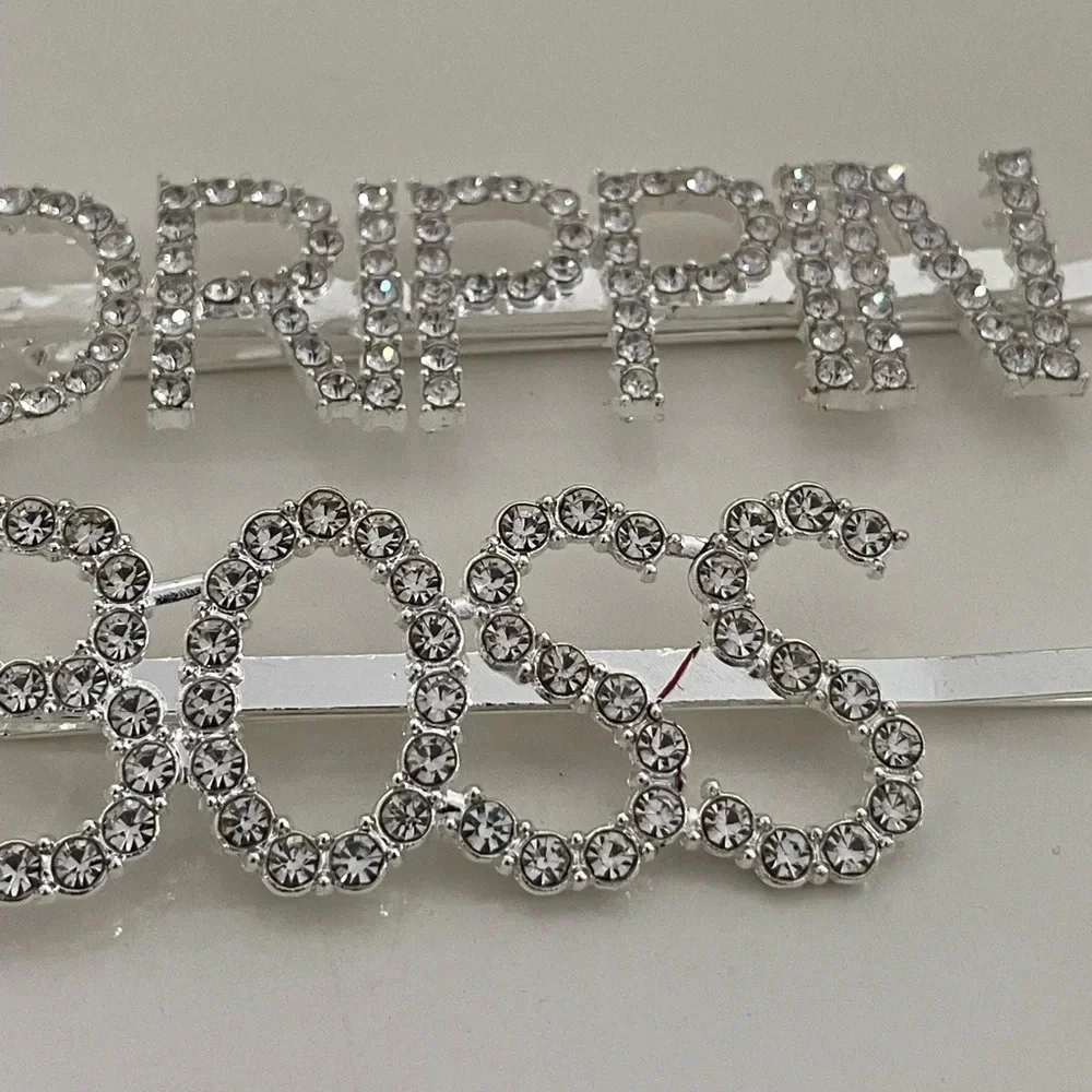 Crystal Rhinestone Studded Metal Hair Pin Accessories “DRIPPIN” & “BOSS” Set
